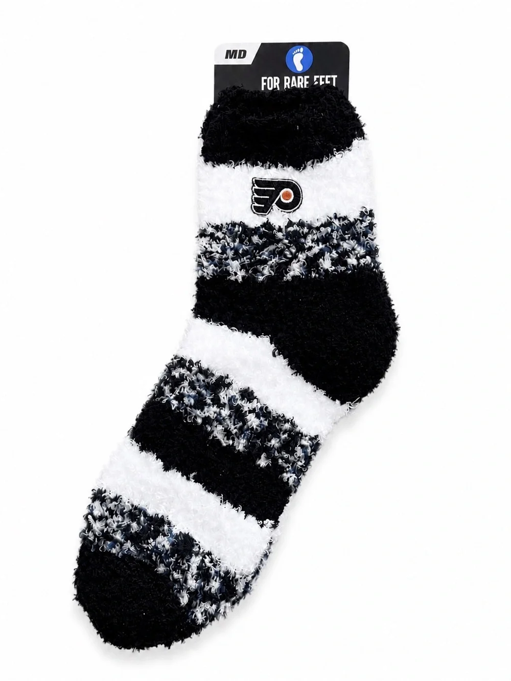 Philadelphia Flyers Plush Fuzzy Sleep Socks Black White Striped NWT Medium